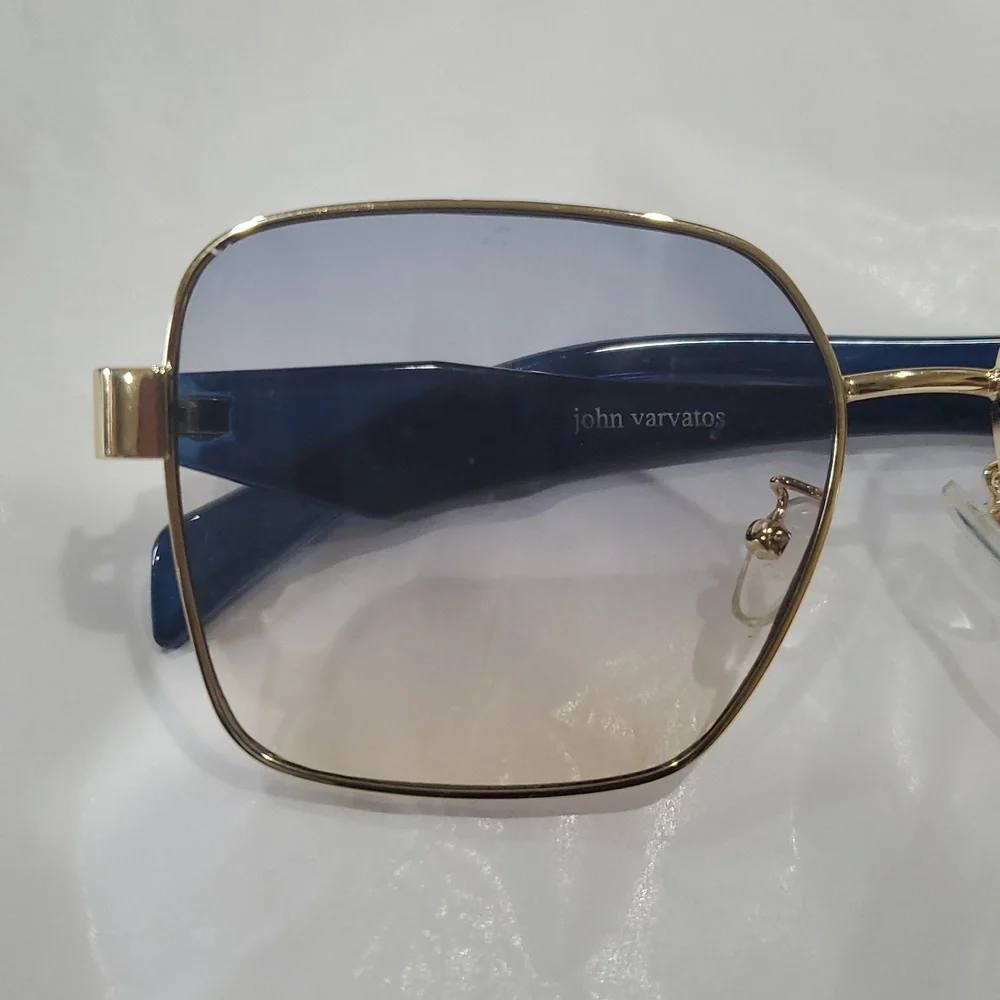 John Varvatos Square Frame Blue Gradient Lens Gold Rim Sunglasses‎ new